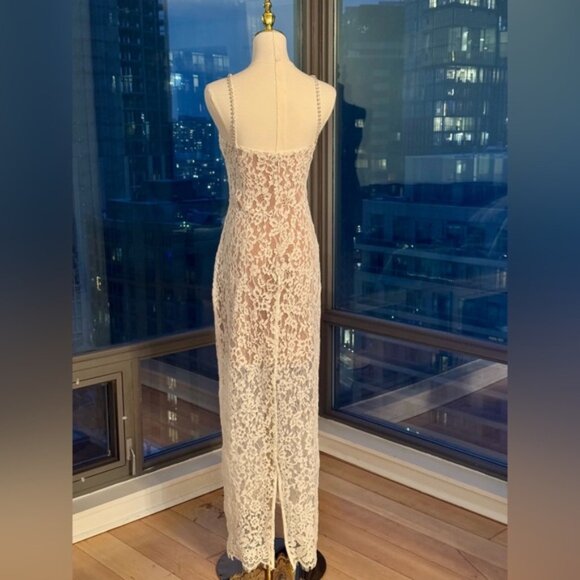 🆕 SELF-PORTRAIT 🧿 NWOT Crystal Trimmed White Fine Lace Maxi Dress, Sz US8 UK12 - Picture 9 of 16
